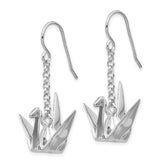 Sterling Silver Rhodium-plated Origami Crane Dangle Earrings